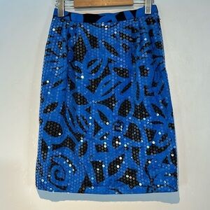 Vintage Anne Crimmins Umi Collections  blue/black sequins 100% silk skirt size S